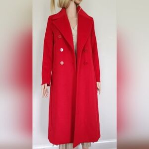 H&M HM WOMENS RED DOUBLE BREASTED WOOL BLEND MIDI LINED ELEGANT COAT SZ.4